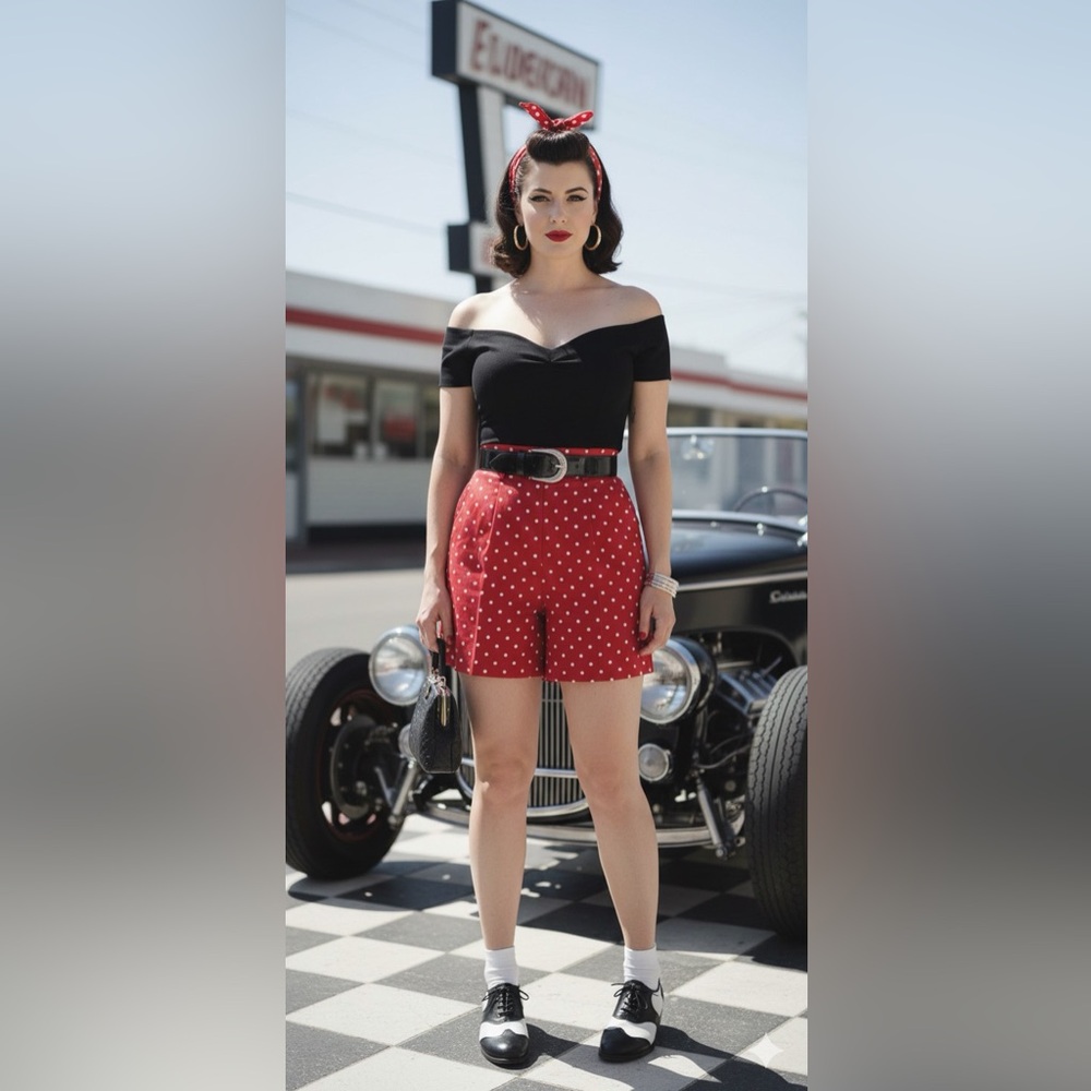 Vintage-Inspired Red Polka Dot High-Waist Women’s Shorts